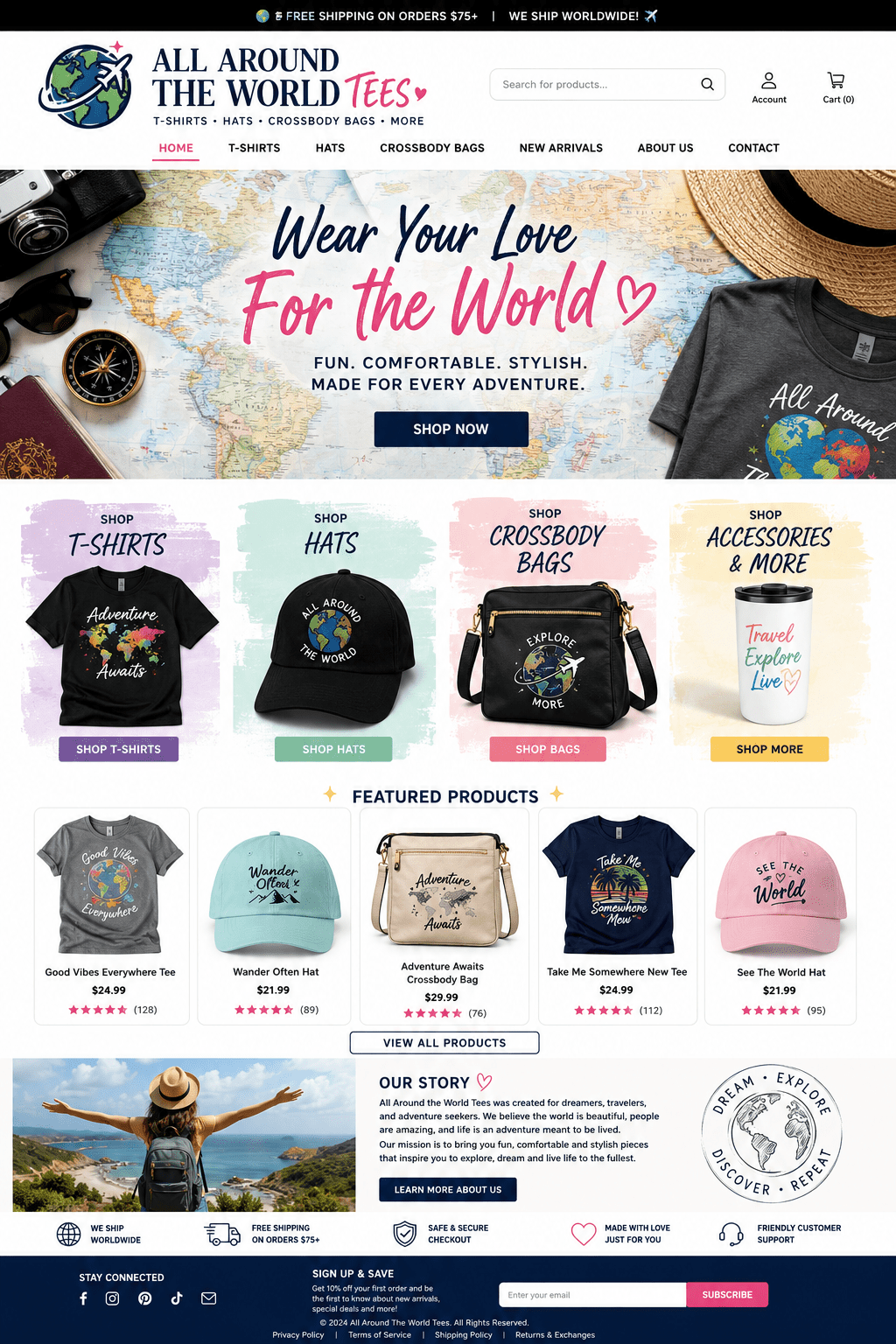 All around the world tees crossbody bags